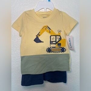 Yellow and Blue Tractor T-shirt and Shorts Baby Set • Size 6 Month